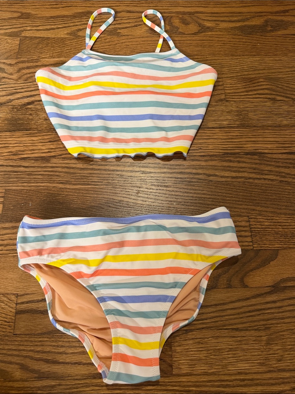 Crewcuts Pastel Rainbow Stripe Two-Piece Girls' Swim Set Size 12